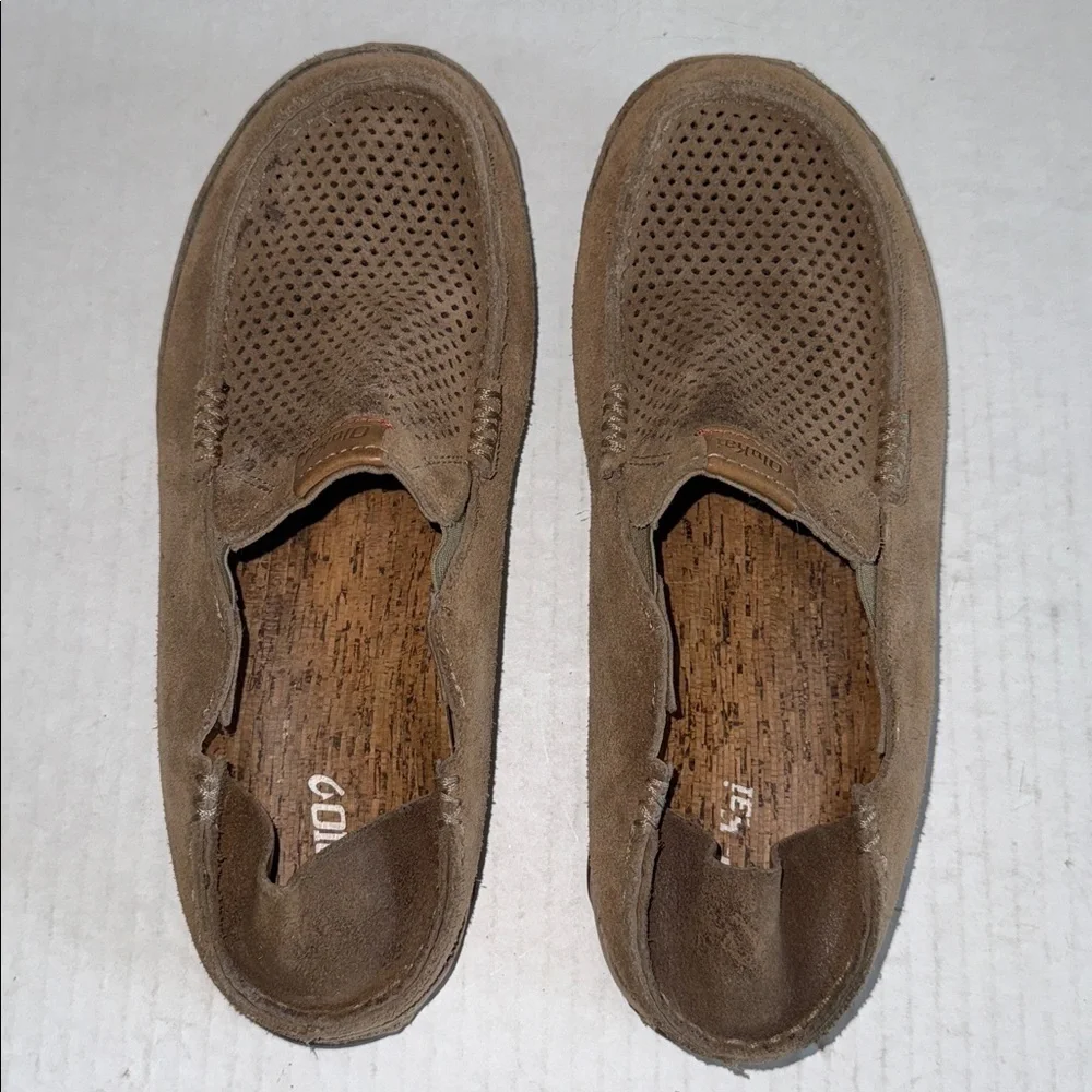 OluKai Moloa Kahana Light Brown Perforated Leather Slip On Loafers